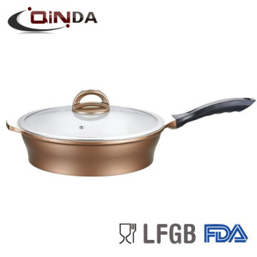 Durable electrical wok 28cm die cast aluminium deep fry pan with semi s/s-glass lid